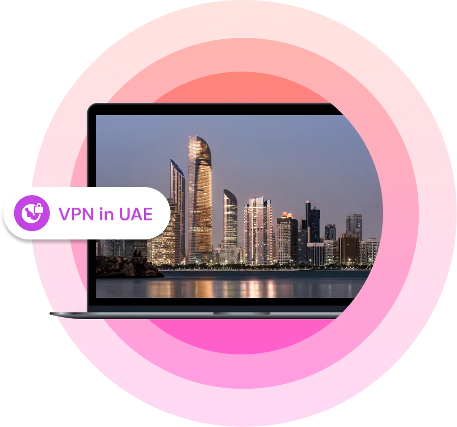 Laptop with an image of a city in UAE in the evening